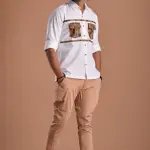 Classic White Hunting Shirt with Camouflage Pockets | Premium Men's Sportswear | Outdoor Design | Comfortable Cotton Fabric | Size 36-44